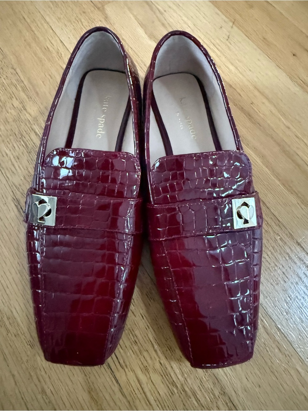 Kate Spade Red Lana Croc Embossed Loafers Patent Leather Logo Hardware Flats